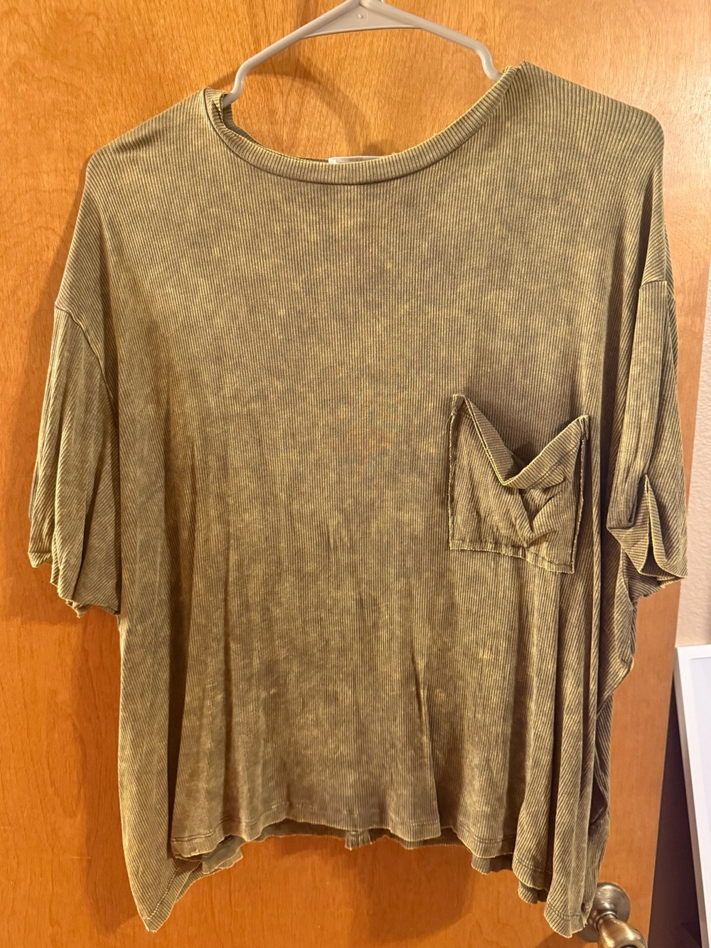 Zenana Relaxed Ribbed Short-Sleeve Top in Olive Green